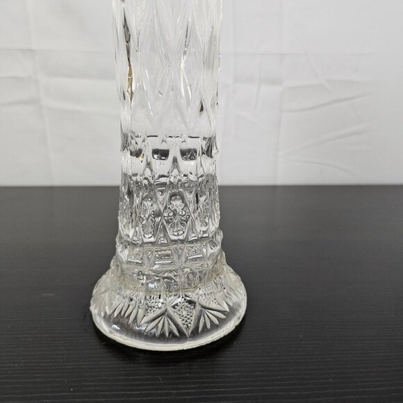 Vintage Clear Pressed Glass Trumpet Vase Scalloped Ruffle Rim Elegant Decor - Picture 5 of 8
